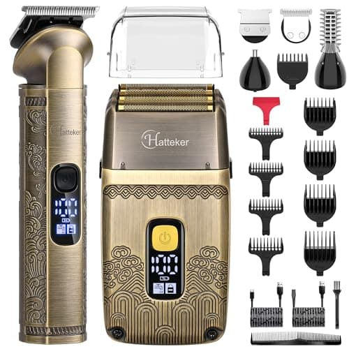 Hatteker Professional Hair Clipper Electric Razor Foil Shavers for Men Body Nose Ear Hair Grooming Kit with Triple Blades Cordless Waterproof