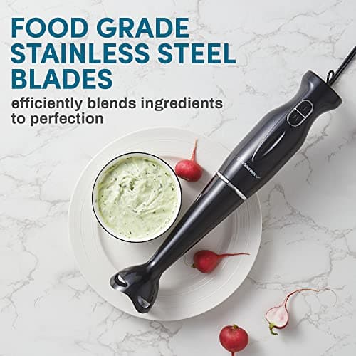 Elite Gourmet EHB3201 Immersion Hand Blender 300 Watts 2 Speed Mixing with Detachable Blades, Detachable Wand Stick Mixer, Smoothies, Baby Food, Soup, Charcoal Black 6