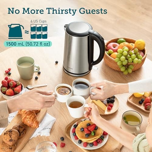 Cosori Electric Kettle, No Plastic Inner Lid, Filter & Spout, Stainless Steel Tea Kettle, Automatic Shut Off & Boil-Dry Protection, Durable Tea Kettle Boiler & Heater, 1.5L/1500W, Silver 6