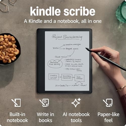 Amazon Kindle Scribe (16 GB) - Now write directly on books and documents. With built-in notebook summarization. A Kindle and notebook, all in one. Includes Basic Pen 8