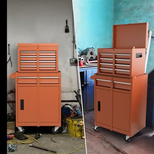 Goplus Tool Chest, 5 Drawers Rolling Tool Cabinet with Detachable Top Toolbox, Universal Lockable Wheels, Lock Bar, Protective Liner & Tool Rack, Metal Tool Storage Cart, Tool Box for Garage Workshop 9