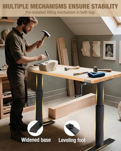 WORKPRO Adjustable Workbench with Crank Handle, 47.2" x 23.6" Rubber Wood Worktable 300LBS Load Capacity,Height-Adjustable Standing Desk for Workshop, Garage 6