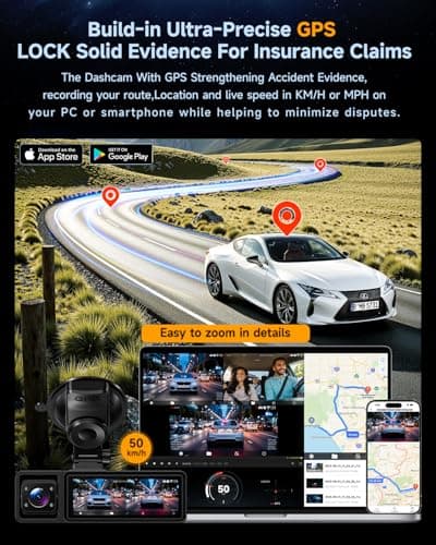 3 Channel Dash Cam, Dash Cam Front and Rear Inside, 5.8GHz WiFi Built-in GPS, Free 64GB Card, 3.2" IPS Screen, 4k Dash Camera for Cars, IR Night Vision, 24H Parking Mode, G-Sensor 5