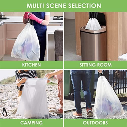 Teivio 10 Gallon Drawstring Trash Bags 100 Counts Medium Kitchen Garbage Bags fit 30-35 Liter Garbage Bin, Large Trash Can Liners for Home, Office, Light Residential Waste Outdoor Lawn Bags, White 5