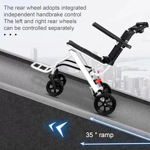 Lightweight Transport Wheelchair for Adults Foldable Transit Travel Chair for Adults Ergonomic Design Small Wheelchair with Adjustable Safety Strap Carbon Steel Frame PU Wheels for Smooth Rid A 5