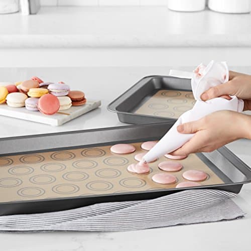 Amazon Basics Silicone Baking Mat for Macarons, Non-Stick, Food Safe, Reusable, Oven-Safe, 16.5" x 11.6", Beige/Gray, 2-Pack 6