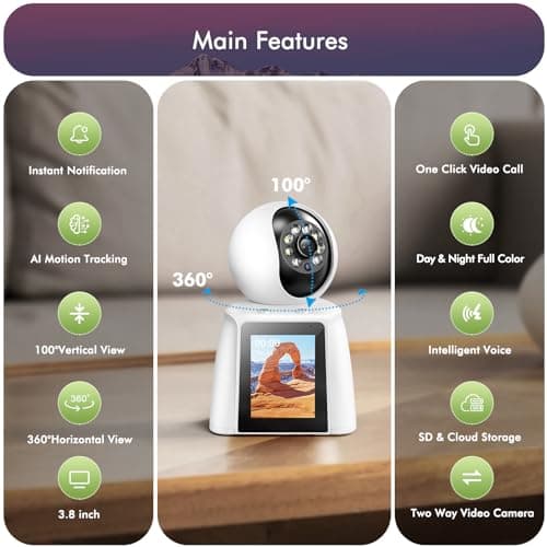 NAZRIO Home Two Way Audio & Video Camera, 2.8" Indoor 2K Cameras for Baby & Elderly Care, Pet/Dog/Cat Cam, AI Siren Security, Night Vision, Phone App, 2.4Ghz WiFi 6