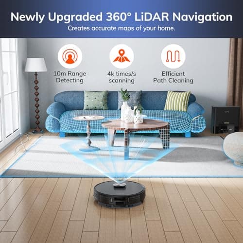 ILIFE T20s Self-Emptying Robot Vacuum and Mop Combo, 5000Pa Suction, 70-Day Capacity, LiDAR Navigation, 260mins Runtime, App/Alexa Control, Robotic Vacuum Cleaner for Hard Floors, Carpets and Pet Hair 6