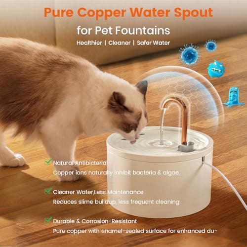 MISFANS Ceramic Cat Water Fountain - 2.1L/71oz - All-Ceramic Body & Pure Copper Water Spout - Non-Toxic - Automatic Pet Drinking Fountain Indoor with Ultra-Quiet Pump, and 3Pcs Filter & Sponge (White) 7