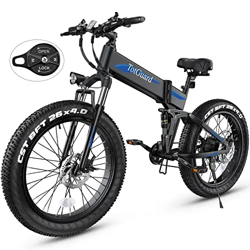 Wooken 26" x4.0 Fat Tire Electric Bike, Folding Electirc Bike for Mountain Commuter, Peak 1000W Motor 21.6 MPH, Ebikes for Adults with 48V/10.4Ah Removable Battery, Suspension Fork, 21 Speed Ebike