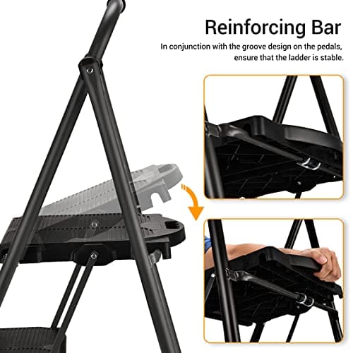 ALPURLAD 2 Step Ladder with Extra-Wide Non-Slip Pedal, 600lbs Heavy Duty Folding Step Stools for Adults Black Two Step Ladder for Home Kitchen Closet 5