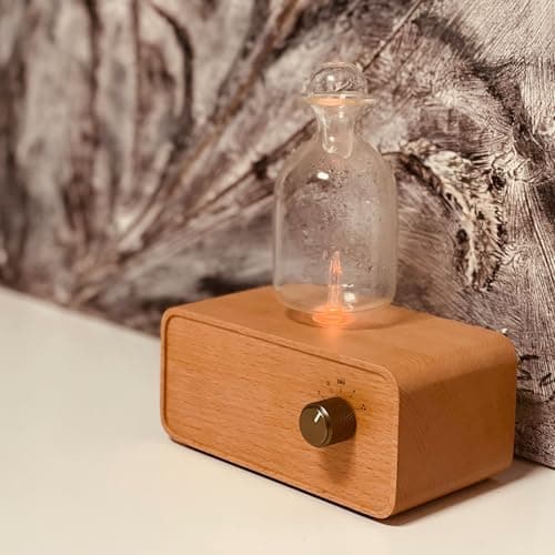 Omsint Nebulizing Essential Oil Diffusers for Aromatherapy - Premium Wood & Glass Waterless Oil Diffuser, Automatic Shut Off, 4 Timer Setting with Ambient Lighting for Home Office