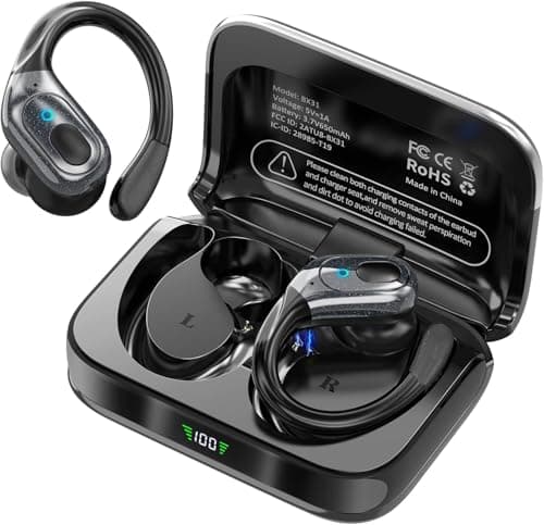 sajawass Wireless Earbuds Bluetooth 5.4 Headphones, Noise Canceling Ear Buds with 75hr Playtime, LED Power Display, IPX7 Waterproof Earphones Over Ear Earphones for Sports/Workouts