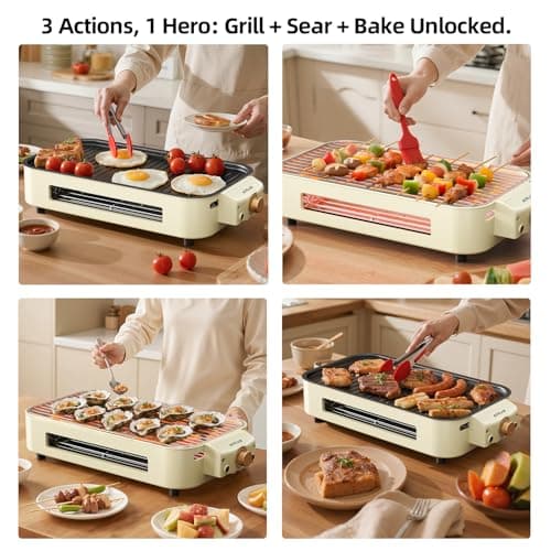AORAN Indoor Grills Electric Smokeless – Versatile Smokeless Indoor Grill for Home Cooking, Featuring Indoor Grills Electric Smokeless, Skillet Griddle, and Kitchen Griddle White 7