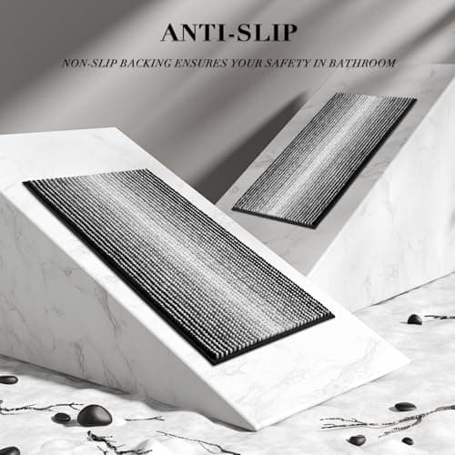 BSICPRO Bathroom Rugs and Mats Sets, 2 Piece Thick Absorbent Chenille Bath Mat Rug Set Non Slip, Soft Shaggy Bath Room Floor Mats for Bathroom, Machine Washable (20" x 47" Plus 16" x 24", Black) 5