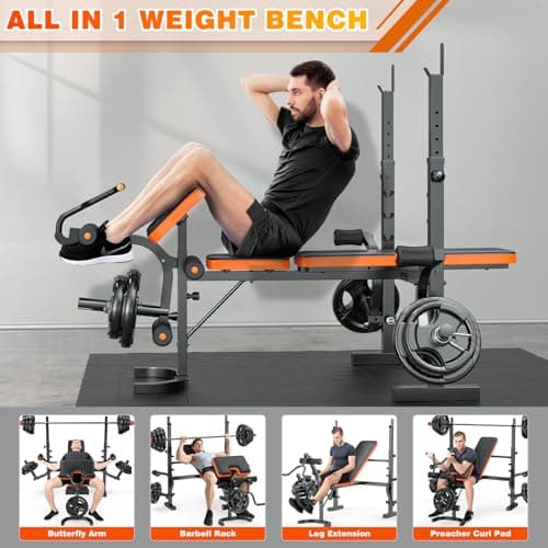 XDDIAS Bench Press, 6 IN 1 Olympic Weight Bench With Leg Extension, Curl and Squat Rack, 770LBS Multi Weight Benches for Home Gym, Workout Bench Flat Incline Lifting Bench for Strength Training 6
