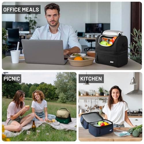 MIER Adult Lunch Box Insulated Lunch Bag Large Cooler Tote Bag for Men, Women, Double Deck Cooler(Black Large) 7