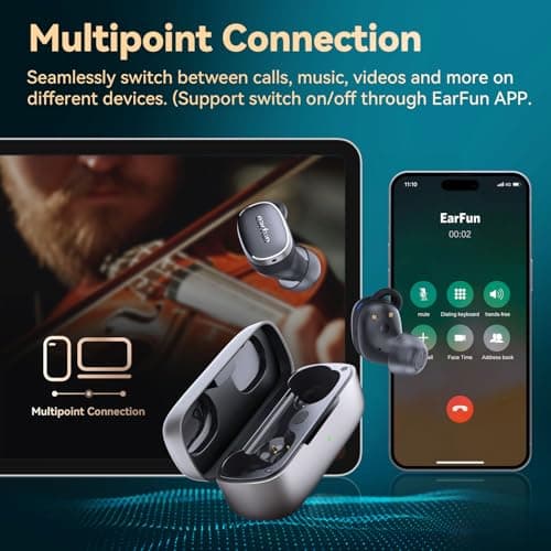EarFun Free Pro 3 Noise Cancelling Wireless Earbuds, Hi-Res Sound, Snapdragon Sound with Qualcomm aptX™ Adaptive, 6 Mics ENC, Bluetooth 5.3 Earbuds, Multipoint Connection, Custom App, Wireless Charge 7