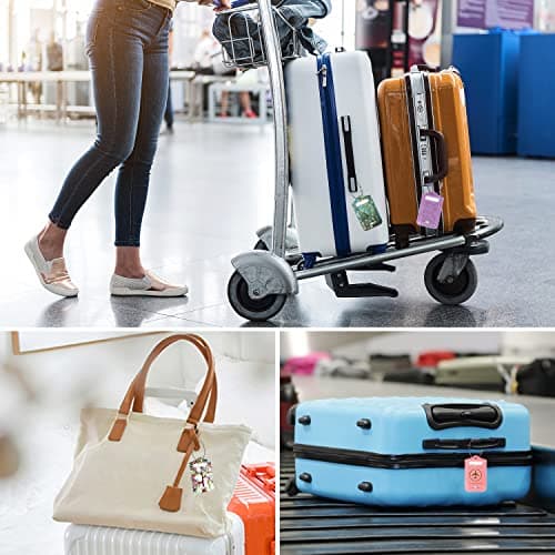 ACdream Luggage Tags 2 Pack, Leather Suitcase Tags Identifiers, Cute Cruise ID Labels with Privacy Cover fits on Backpack, Travel Bag, for Women, Men, Adults, Kids, Glitter Purple 7