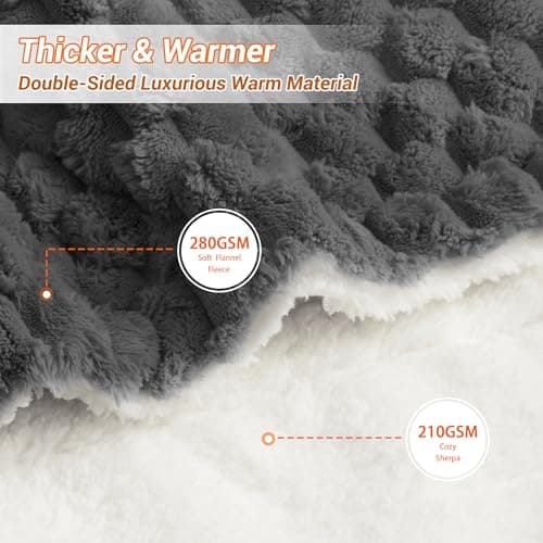 GarveeHome Heated Blanket Electric Blanket Throw Size 50 in x60 in, 6 Heating Levels & 9 Hours Auto Shut Off, Cozy Soft Fleece Fast Heating Blankets Gift, Machine Washable, Grey 4