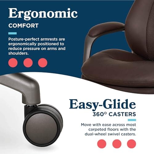 La-Z-Boy Nova Executive Office Chair - Ergonomic High Back Desk Chair with AIR Lumbar Support - Comfortable ComputerChair for Home Office - Vegan Leather - Brown 10