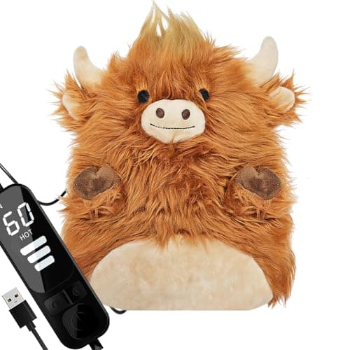 Electric Heating Pad for Menstrual Pain Relief - USB Powered Portable Electric Heat Pads,Cuddly Highland Cow Stuffed Animal, 12x9 Soft Plush for Neck/Back/Shoulder,Gift for Women,One Pack