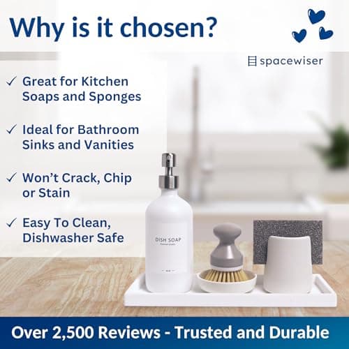 Spacewiser Countertop and Vanity Tray - 11.7" Silicone Bathroom Tray Countertop, Dish Soap Trays for Kitchen Counter, Bathroom Counter Organizer Accessories Caddy, Shower Trays Makeup Mat Oil, White 7