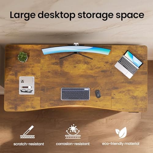 Veken 63 x 28 Inch Electric Standing Desk, Sit to Stand Up, Work Home Office Computer Table for Study, Walking Pad, Writing, and Games, Wooden Desktop Desks, Brown 7