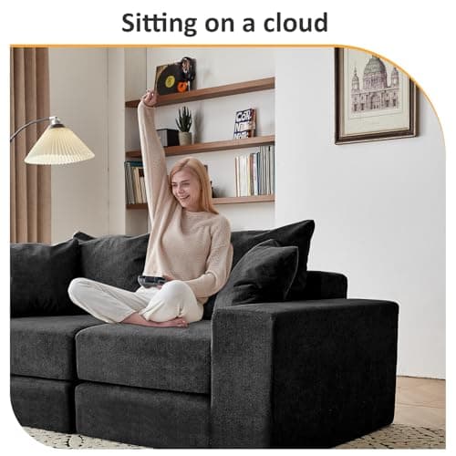 CozyMine Modular Sectional Loveseat Sofa - Cloud Boneless Couch with Non Slip Base, Modern Sleeper Sofa for Customizable Living Spaces, Cozy Modular Couch for Indoor Room, No Assembly Required, Black 6