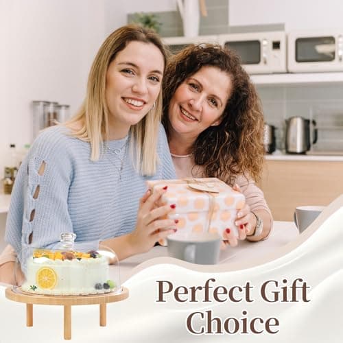 Ohuhu Cake Stand with Lid, Bamboo 2-in-1 Cake Turntable Cake Holder Plate Serving Platter with Acrylic Dome Three Detachable Supports for Birthday Kitchen Party Baking Decorative Mothers Day Gifts 7