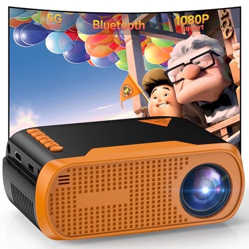 Mini Projector with WiFi and Bluetooth 4K Support, Native 1080P Portable Outdoor Smart Projector, Mirror Screen with Android/iOS/PC Compatible with PC/PS5/Phone/TV Stick (Yellow)