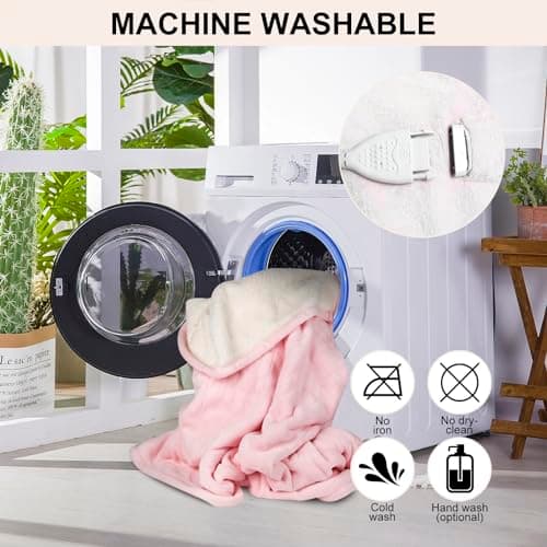 YANYEA Electric Heated Throw Blanket Sherpa 50"x60" Pink Machine Washable 6 Heat Settings 4 Hours Auto Off Overheat Protection for Home Office Use 7