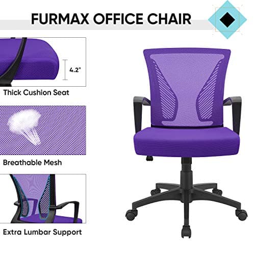 Furmax Office Chair Ergonomic Computer Desk Mesh Chair Mid Back Swivel Lumbar Support with Armrest (1, Violet) 5