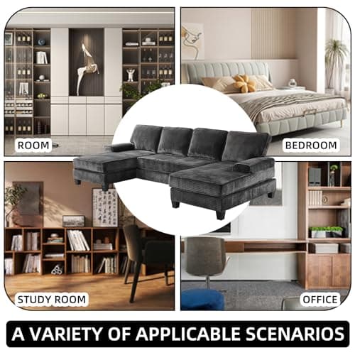 109'' U Shaped Sectional Couches with Double Chaise, Modular Sectional Sofa for Living Room, Corduroy Fabric Upholstered Sofa for Apartment 8