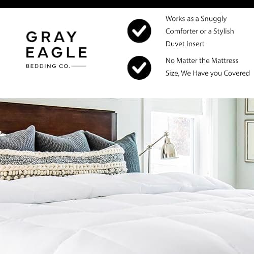 Gray Eagle Oversized King Comforter – Extra Large Synthetic Down Alternative Comforter – Ultra Soft Microfiber, All-Season, Lightweight & Fluffy – Hotel Quality, Machine Washable, White (120' x 98") 7