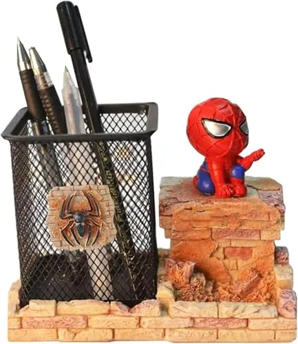 BREIS Spiderman Pen Holder, Creative Novelty Office Desk Decorations Man boy Girls Gadgets Stationery Storage Box Unique Gifts for Spiderman Fans (Red-A)
