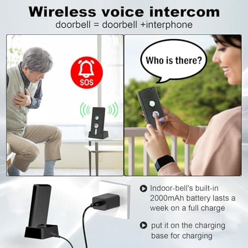 JIAN BOLAND Intercoms Wireless for Home Portable Two Way Wireless Voice Intercom Doorbell with 1/2 Mile Range 3 Volume Levels-Rechargeable Battery - 2 Way Voice Intercom for House 5