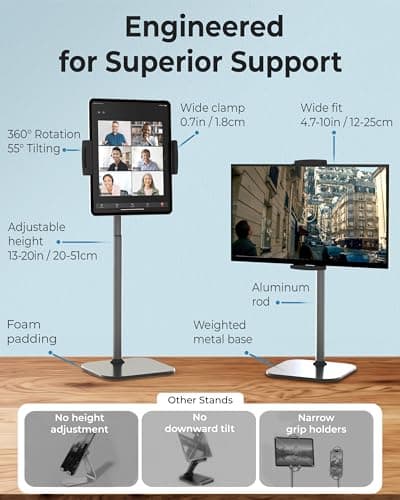 COOPER TabStand - Height Adjustable iPad Stand for Desk, Tablet Holder, 16" Portable Monitor Stand | Aluminum Alloy Telescoping Tablet Tripod for All iPad, Pro, Air, Mini & Kindle (Night Black) 6