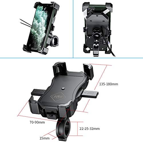 iMESTOU Motorcycle Wireless 15W Qi/USB Quick Charger 3.0 Phone Holder 2 in 1 Mount on 22-32mm Handlebar or Rear-View Mirror Fast Charging for 3.5-6.8 inch Cellphones 6