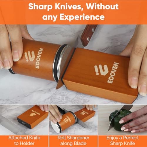 Knife Sharpener Tool – Rolling Knife Sharpener Kit with Diamond & Ceramic Discs, Magnetic 15° & 20° Angle Guide, Manual Kitchen Knife Sharpener for Steel Knives, Ideal Gift 6