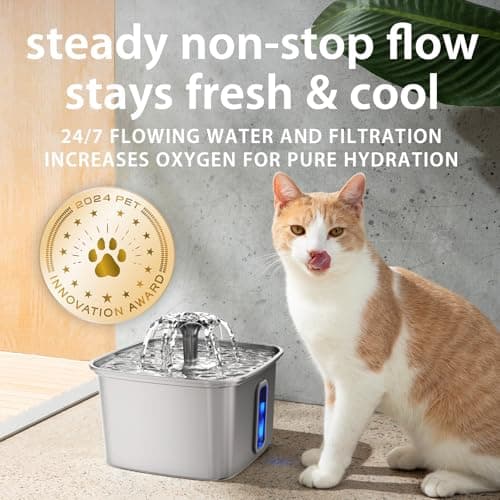 Veken Innovation Award Winner Stainless Steel Cat Water Fountain, 108oz/3.2L Automatic Pet Fountain Dog Water Dispenser with 3 Replacement Filters & Silicone Mat, Gifts for Cats, Dogs (Silver) 5