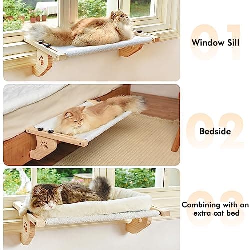 AMOSIJOY Cat Sill Window Perch Sturdy Cat Hammock Window Seat with Wood & Metal Frame for Large Cats, Easy to Adjust Cat Bed for Windowsill, Bedside, Drawer and Cabinet 6