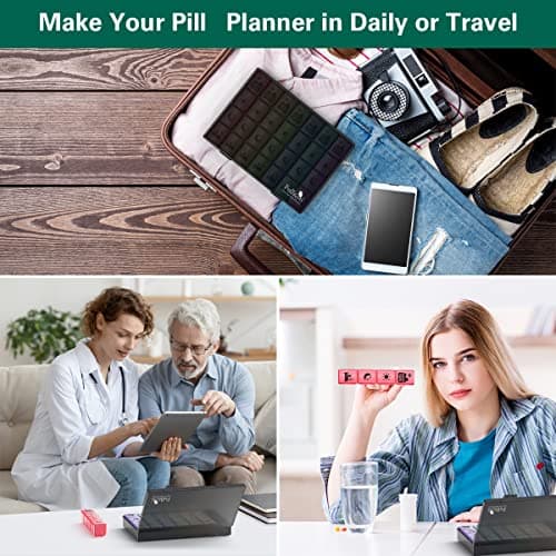 Extra Large Weekly Pill Organizer 4 Times a Day, Fullicon XXL Large Pill Box, 7 Day Medicine Organizer, Black Pill case for Vitamin/Fish Oil/Supplements 8