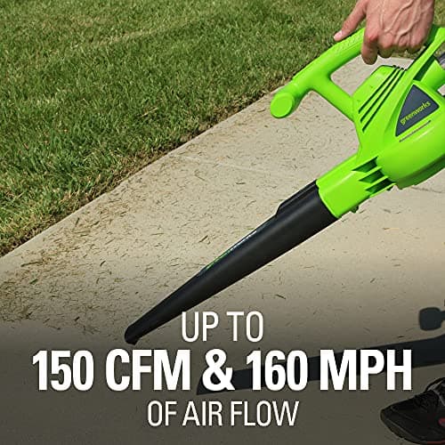 Greenworks 7 Amp 160 MPH/150 CFM Single Speed Electric Blower, 24012, green 10