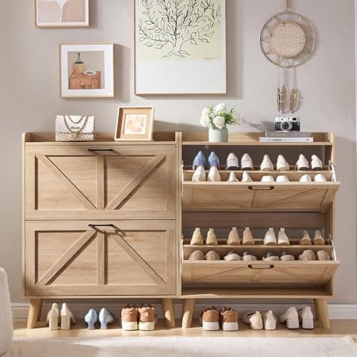 LEYAOYAO Shoe Storage Cabinet with 2 Flip Drawers，Narrow Shoe Storage Cabinet Organizer with Legs for Entryway Hallway, Living Room, Bedroom，Hidden Slim Storage Narrow Shoe Rack Cabinet,Natural 6