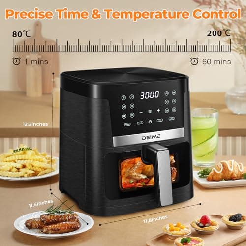 DEIME Air Fryer 7.5 QT 1700W Oilless Oven Healthy Cooker Air Fryers Large Capacity with 12 Presets, Visible Cooking Window, LCD Touch Screen, Customerizable Cooking, Non-Stick Basket Recipe (Black) 6