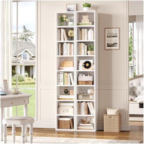 FOTOSOK White Bookshelf 8-Tier Media Tower Rack, 11.6 X 9.3 X 70.9 Inches CD DVD Slim Storage Cabinet with Adjustable Shelves, Tall Narrow Bookcase Display Bookshelf for Home Office, White 5