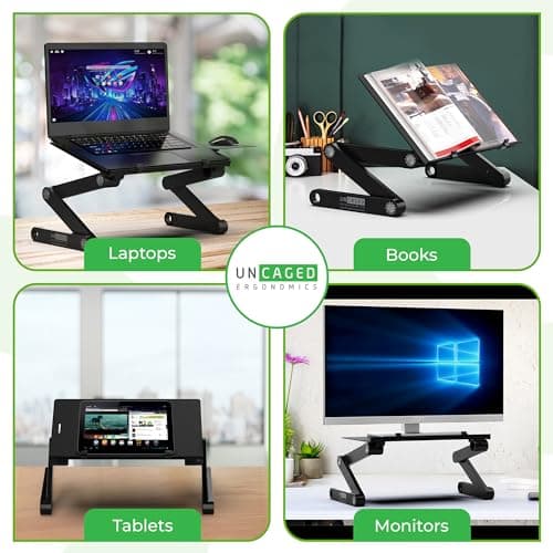 Uncaged Ergonomics WorkEZ Adjustable Laptop Stand for Desk, Laptop Stand Adjustable Height, Foldable Aluminum Cooling Computer Holder & Riser for Desk Bed, Black, XL 6