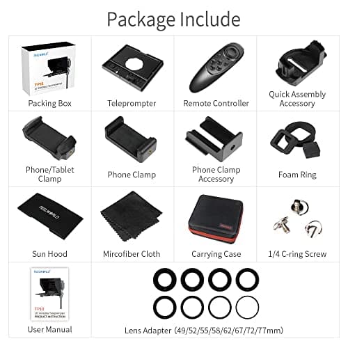 FEELWORLD TP10 10" Portable Foldable Teleprompter for Up to 9" Phone & mini Tablet Prompter Phone DSLR Camera Video Record for Live Stream Interview Speech with Remote Control 8