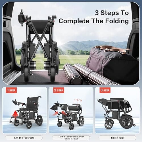AIRHOT Foldable Electric Wheelchair for Adults, 15 Miles Long Travel Range Power Wheelchair, 300LBS Weight Capacity, All Terrain Motorized Wheelchair for Seniors Portable 8